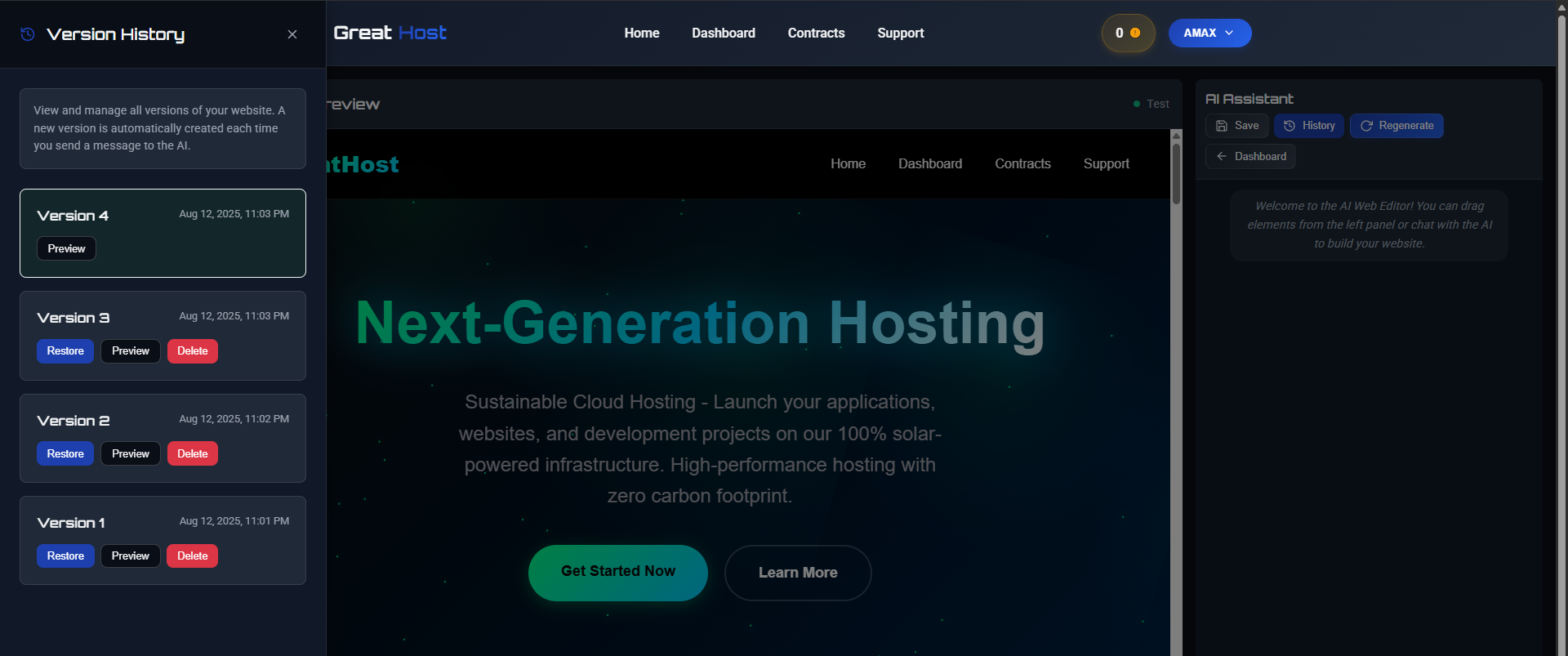 Introducing AI Website Version History in GreatHost