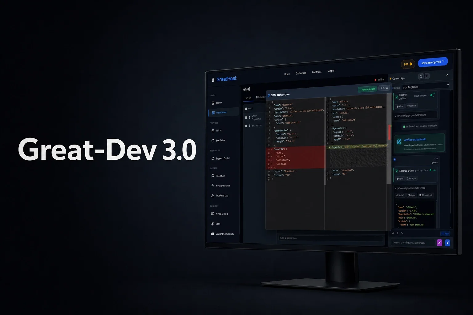 Great-Dev 3.0 arrives to the GreatHost Web IDE with project indexing, faster AI and major architecture upgrades